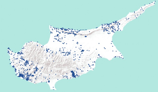 Map showing settlements in Cyprus